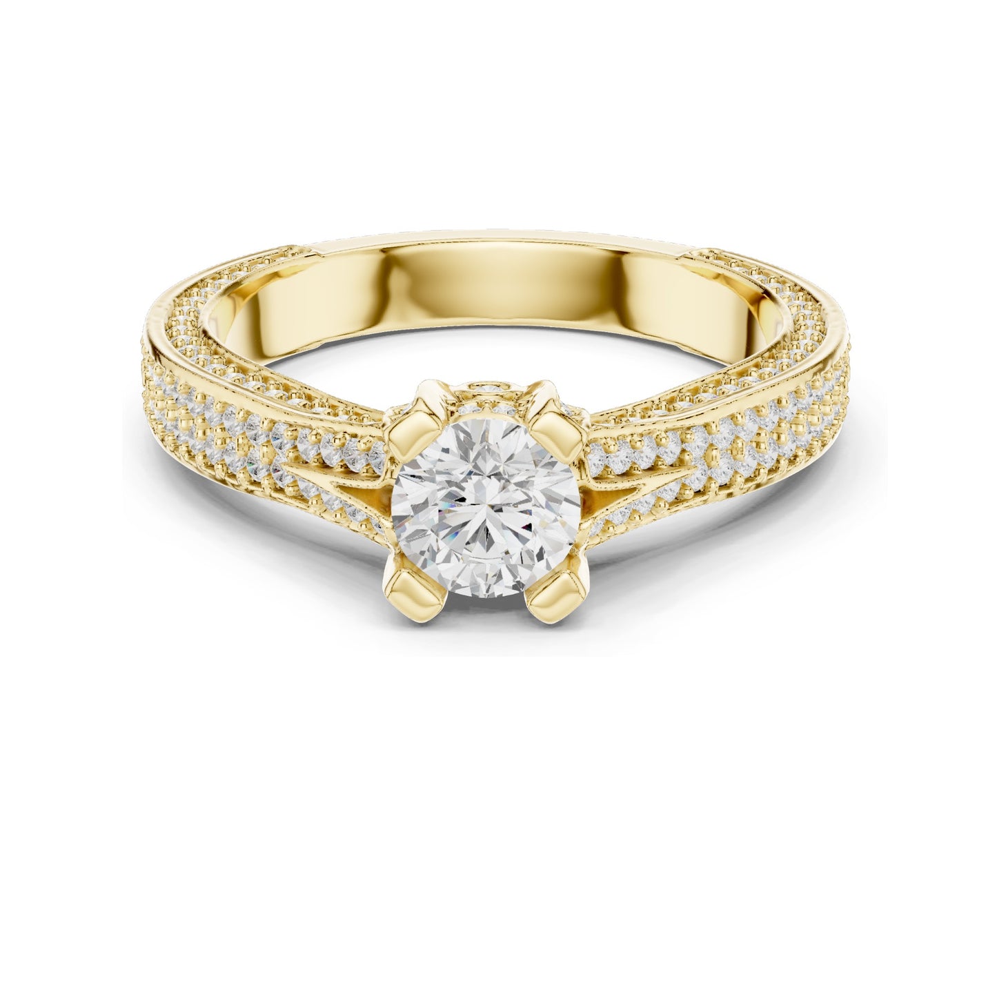 1.502 CT Round Brilliant Lab Diamond Engagement Ring with Pave Accents | VVS-VS EF Clarity | 18KT, 14KT, 10KT Gold & 925 Silver | Rose, Yellow, White Gold & Moissanite Options