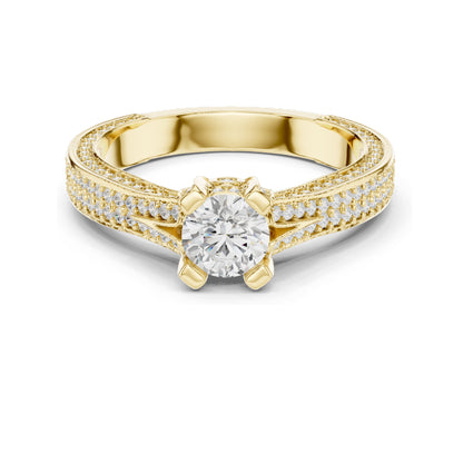 1.502 CT Round Brilliant Lab Diamond Engagement Ring with Pave Accents | VVS-VS EF Clarity | 18KT, 14KT, 10KT Gold & 925 Silver | Rose, Yellow, White Gold & Moissanite Options