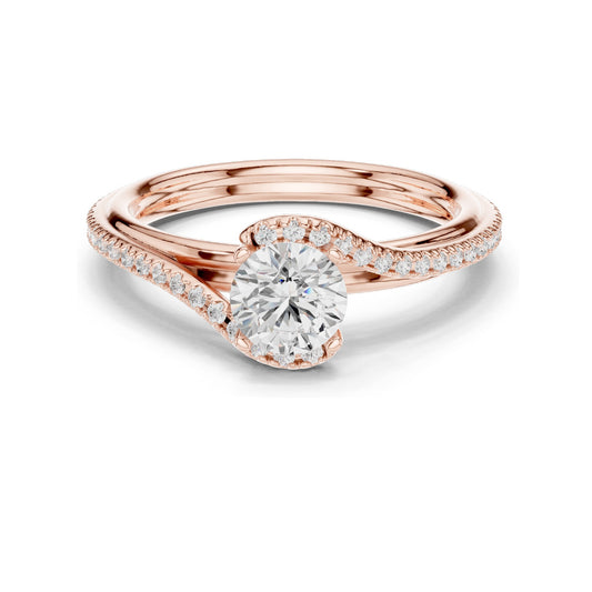 0.96 CT Round Brilliant Lab Diamond Twist Engagement Ring | VVS-VS EF Clarity | 18KT, 14KT, 10KT Gold & 925 Silver | Rose, Yellow, White Gold & Moissanite Options
