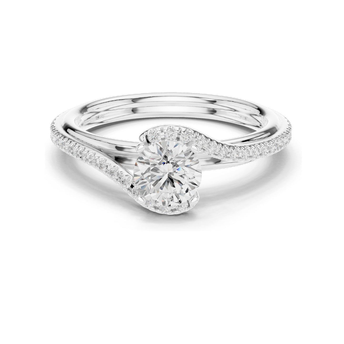 0.96 CT Round Brilliant Lab Diamond Twist Engagement Ring | VVS-VS EF Clarity | 18KT, 14KT, 10KT Gold & 925 Silver | Rose, Yellow, White Gold & Moissanite Options