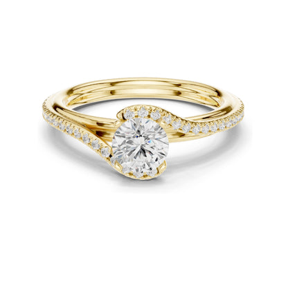 0.96 CT Round Brilliant Lab Diamond Twist Engagement Ring | VVS-VS EF Clarity | 18KT, 14KT, 10KT Gold & 925 Silver | Rose, Yellow, White Gold & Moissanite Options