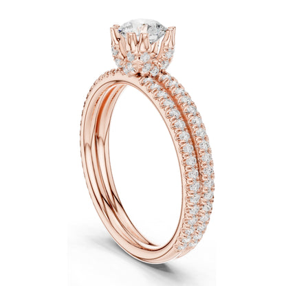1.27 CT Round Brilliant Lab Diamond Engagement Ring with Double Pave Band | VVS-VS EF Clarity | 18KT, 14KT, 10KT Gold & 925 Silver | Rose, Yellow, White Gold & Moissanite Options