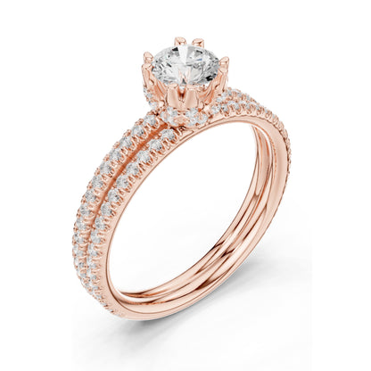 1.27 CT Round Brilliant Lab Diamond Engagement Ring with Double Pave Band | VVS-VS EF Clarity | 18KT, 14KT, 10KT Gold & 925 Silver | Rose, Yellow, White Gold & Moissanite Options