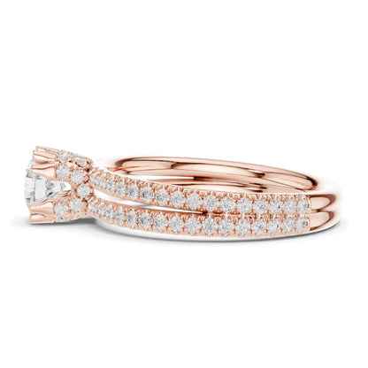 1.27 CT Round Brilliant Lab Diamond Engagement Ring with Double Pave Band | VVS-VS EF Clarity | 18KT, 14KT, 10KT Gold & 925 Silver | Rose, Yellow, White Gold & Moissanite Options