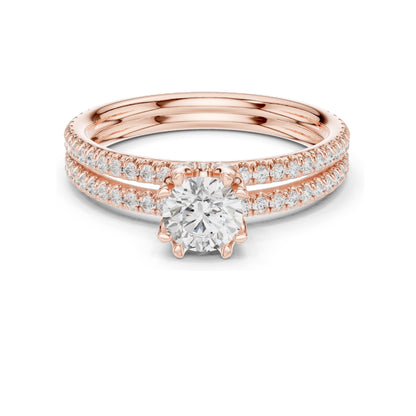 1.27 CT Round Brilliant Lab Diamond Engagement Ring with Double Pave Band | VVS-VS EF Clarity | 18KT, 14KT, 10KT Gold & 925 Silver | Rose, Yellow, White Gold & Moissanite Options