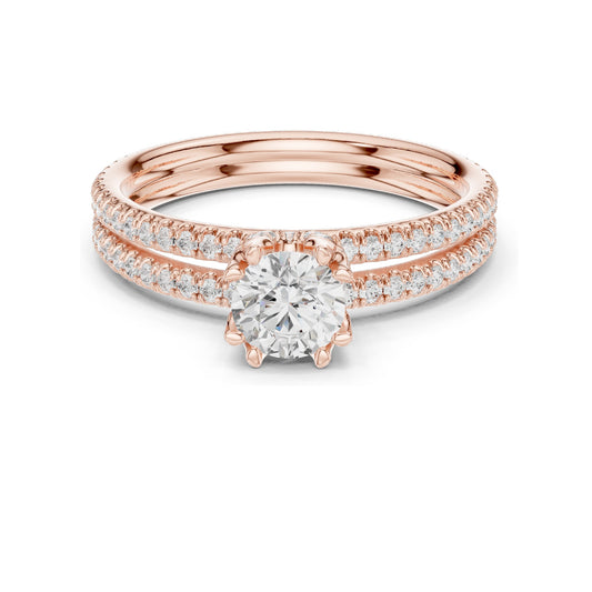 1.27 CT Round Brilliant Lab Diamond Engagement Ring with Double Pave Band | VVS-VS EF Clarity | 18KT, 14KT, 10KT Gold & 925 Silver | Rose, Yellow, White Gold & Moissanite Options