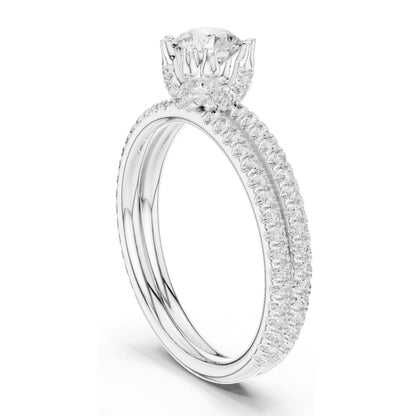 1.27 CT Round Brilliant Lab Diamond Engagement Ring with Double Pave Band | VVS-VS EF Clarity | 18KT, 14KT, 10KT Gold & 925 Silver | Rose, Yellow, White Gold & Moissanite Options