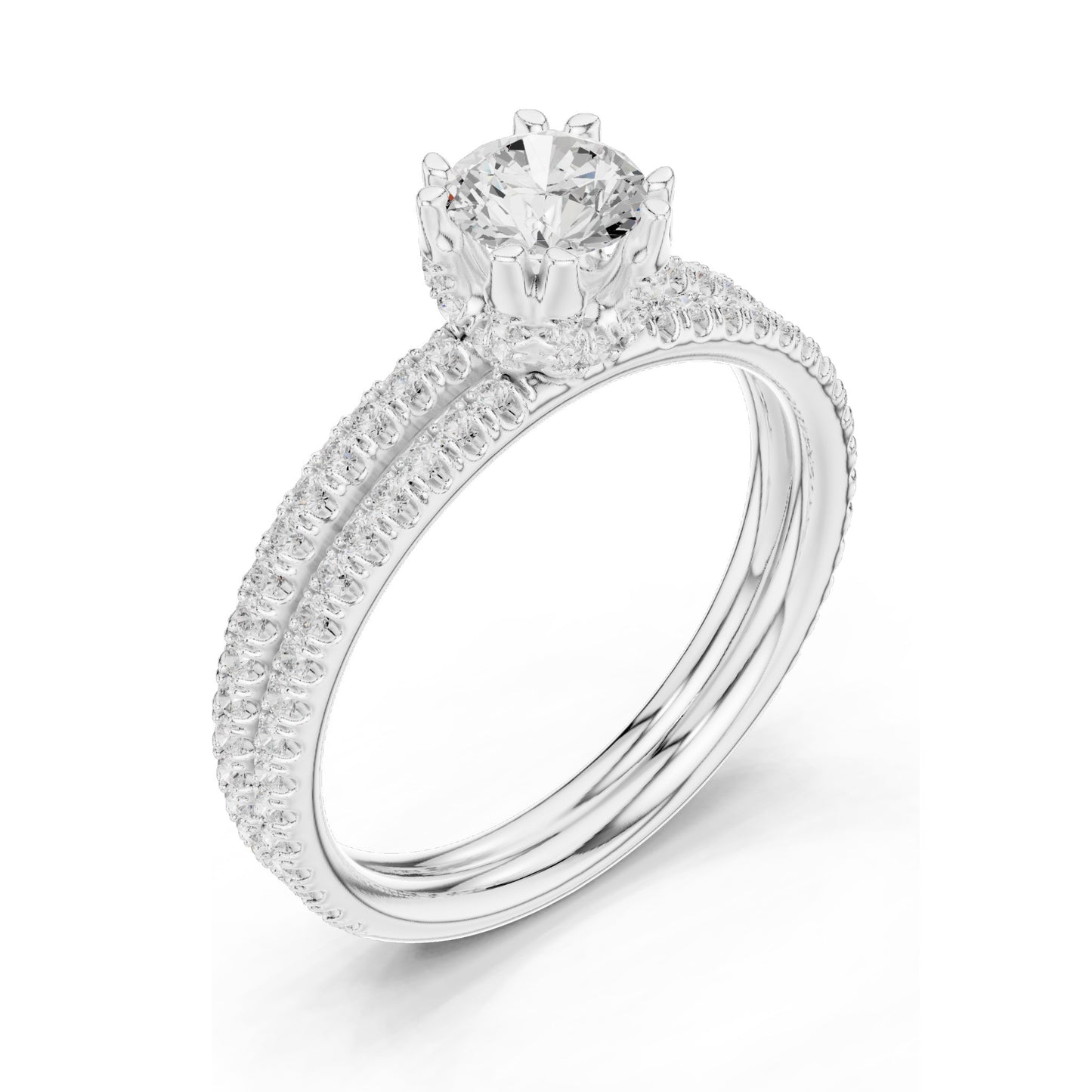 1.27 CT Round Brilliant Lab Diamond Engagement Ring with Double Pave Band | VVS-VS EF Clarity | 18KT, 14KT, 10KT Gold & 925 Silver | Rose, Yellow, White Gold & Moissanite Options