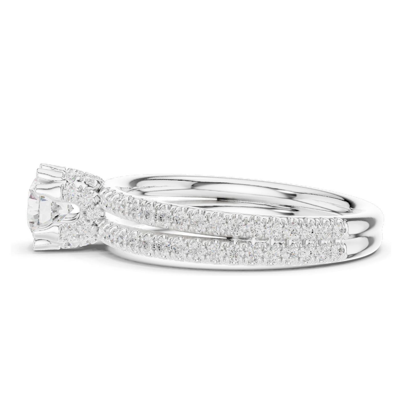 1.27 CT Round Brilliant Lab Diamond Engagement Ring with Double Pave Band | VVS-VS EF Clarity | 18KT, 14KT, 10KT Gold & 925 Silver | Rose, Yellow, White Gold & Moissanite Options