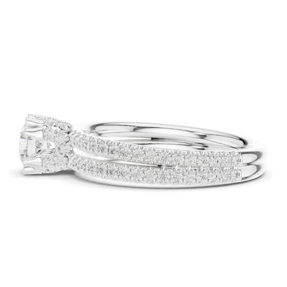 1.27 CT Round Brilliant Lab Diamond Engagement Ring with Double Pave Band | VVS-VS EF Clarity | 18KT, 14KT, 10KT Gold & 925 Silver | Rose, Yellow, White Gold & Moissanite Options