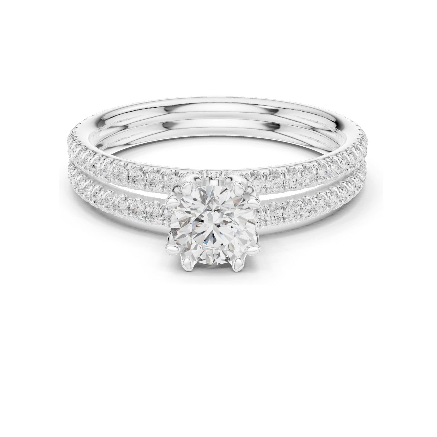 1.27 CT Round Brilliant Lab Diamond Engagement Ring with Double Pave Band | VVS-VS EF Clarity | 18KT, 14KT, 10KT Gold & 925 Silver | Rose, Yellow, White Gold & Moissanite Options