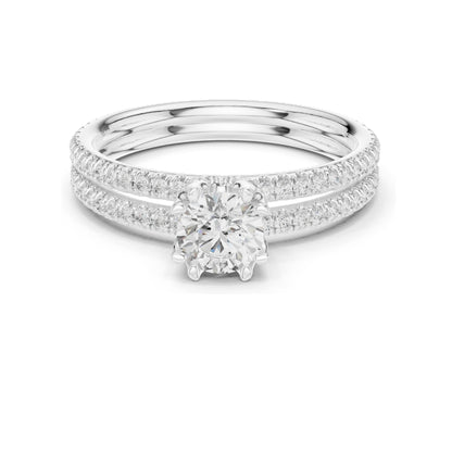 1.27 CT Round Brilliant Lab Diamond Engagement Ring with Double Pave Band | VVS-VS EF Clarity | 18KT, 14KT, 10KT Gold & 925 Silver | Rose, Yellow, White Gold & Moissanite Options