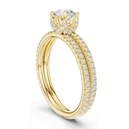 1.27 CT Round Brilliant Lab Diamond Engagement Ring with Double Pave Band | VVS-VS EF Clarity | 18KT, 14KT, 10KT Gold & 925 Silver | Rose, Yellow, White Gold & Moissanite Options
