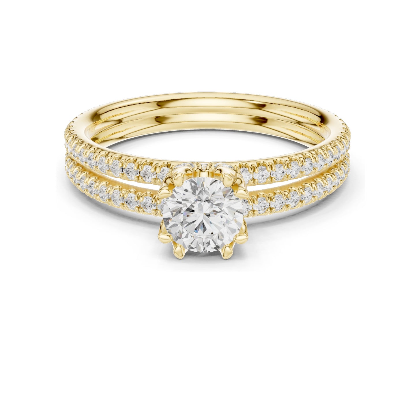 1.27 CT Round Brilliant Lab Diamond Engagement Ring with Double Pave Band | VVS-VS EF Clarity | 18KT, 14KT, 10KT Gold & 925 Silver | Rose, Yellow, White Gold & Moissanite Options