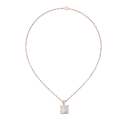 0.043 CT Lab Grown Diamond Square Cut Pendant Necklace for Women | VVS-VS EF CVD | 18KT, 14KT, 10KT Gold & 925 Silver | Rose, Yellow, White Gold Options