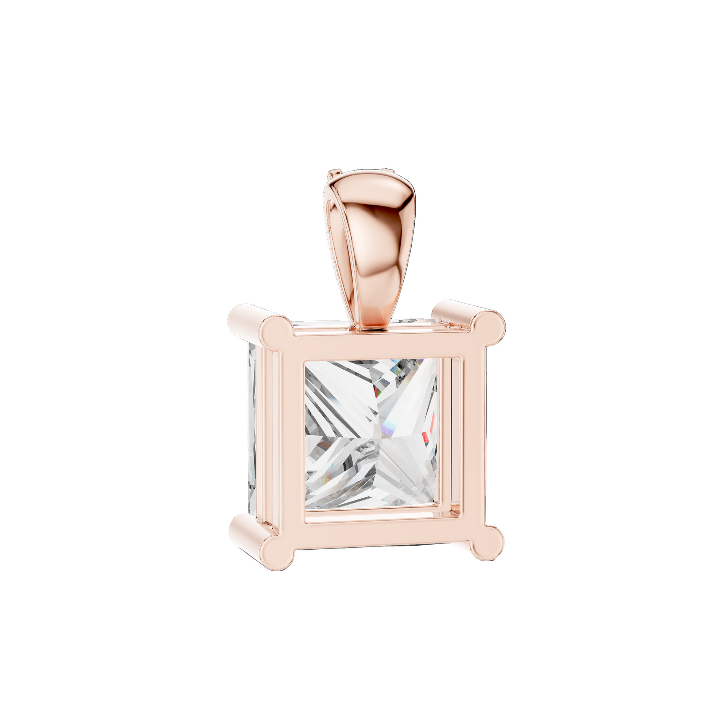 0.043 CT Lab Grown Diamond Square Cut Pendant Necklace for Women | VVS-VS EF CVD | 18KT, 14KT, 10KT Gold & 925 Silver | Rose, Yellow, White Gold Options