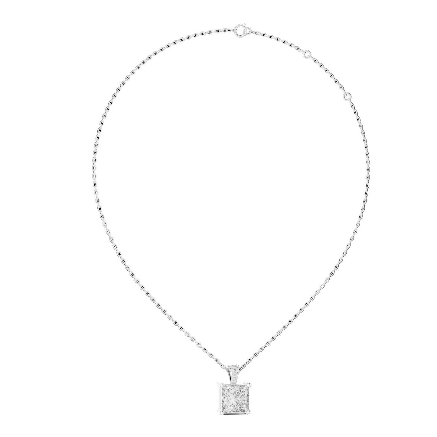 0.043 CT Lab Grown Diamond Square Cut Pendant Necklace for Women | VVS-VS EF CVD | 18KT, 14KT, 10KT Gold & 925 Silver | Rose, Yellow, White Gold Options