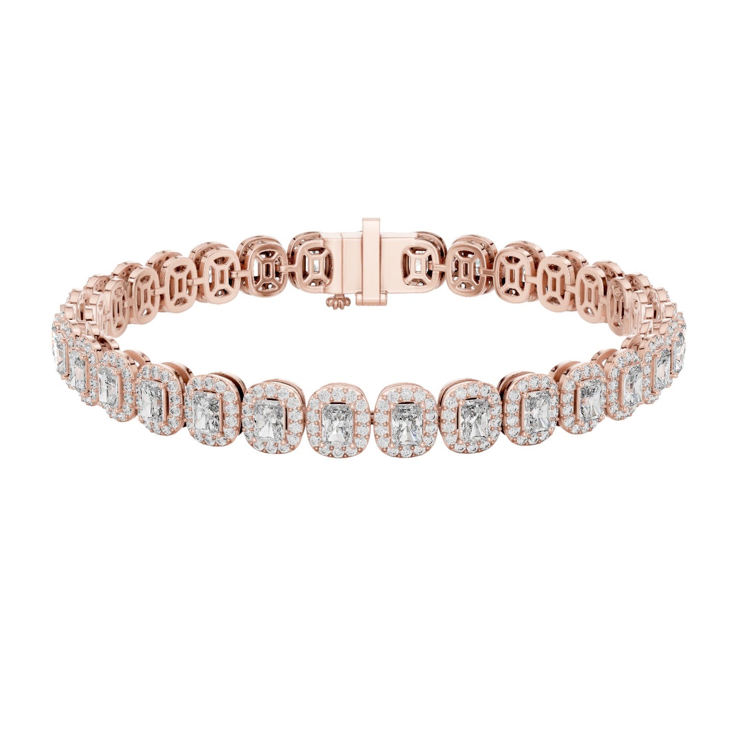 7.04 CT Lab Diamond Halo Tennis Bracelet | Emerald & Round Brilliant Cut | VVS–VS EF CVD | 10KT, 14KT, 18KT Gold & 925 Silver | Rose, Yellow, White Gold Options | Luxury Fine Jewelry