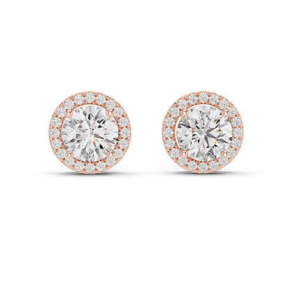 2.9 CT Lab-Grown VVS-VS EF Diamonds in Halo Design Earrings | Available in 18KT, 14KT, 10KT Gold & 925 Silver | Rose, Yellow, White Gold & Moissanite Options