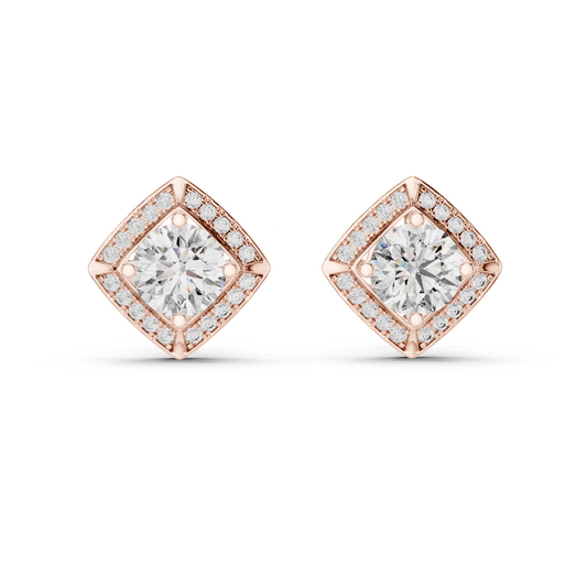 2.98 CT Lab-Grown VVS-VS EF CVD Diamond Earrings | Halo Design | 18KT, 14KT, 10KT Gold & 925 Silver | Rose, Yellow, White Gold & Moissanite Options