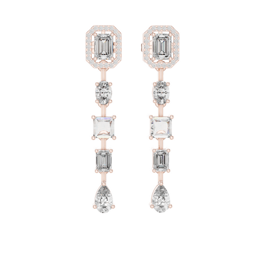 3.098 CT Lab Diamond Drop Earrings | Emerald, Oval, Square, and Pear Shaped Cuts | 18KT, 14KT, 10KT Gold & 925 Silver | Rose, Yellow, White Gold | Luxury Fine Jewelry