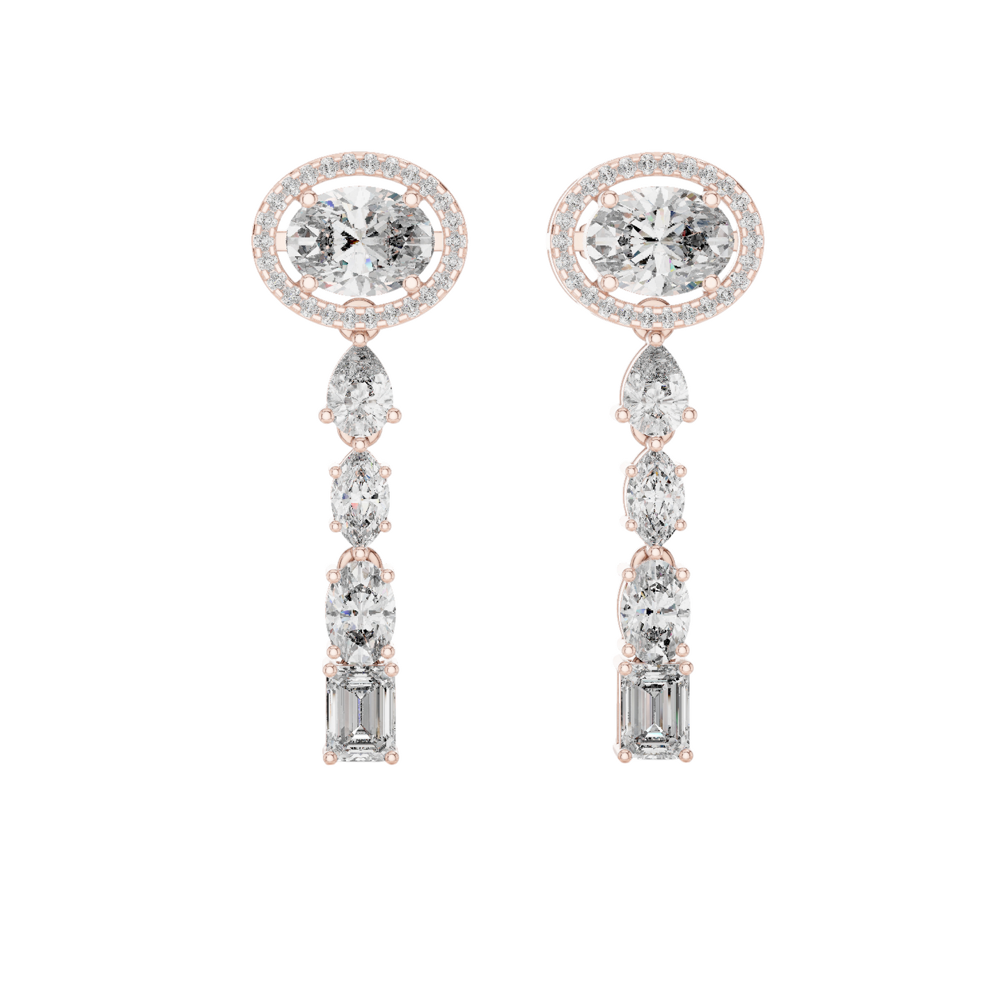 3.338 CT Lab-Created Diamond Drop Earrings | Oval, Pear & Emerald Cut | 18KT, 14KT, 10KT Gold & 925 Silver | Rose, Yellow, White Gold | Luxury Fine Jewelry