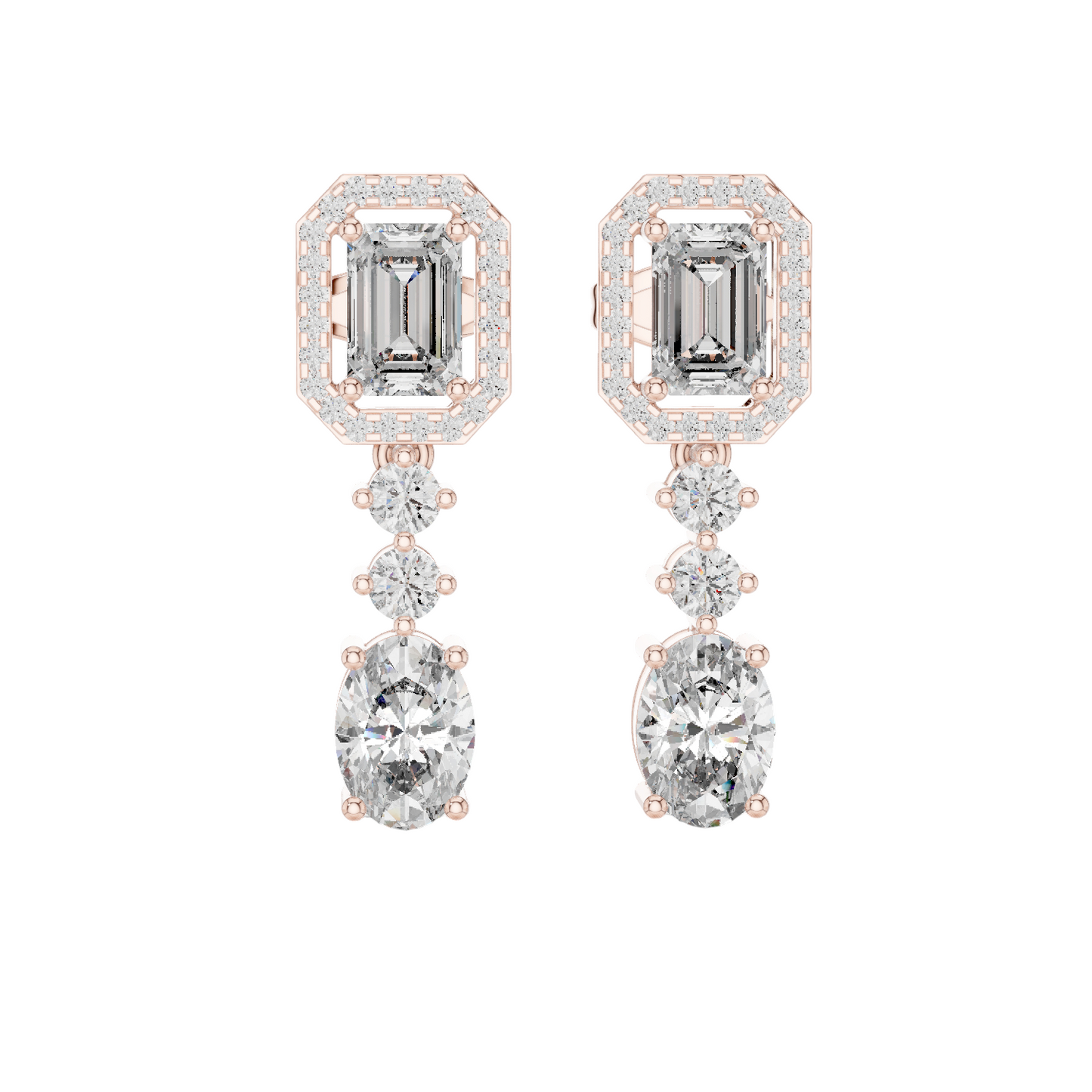 3.03 CT Lab Diamond Drop Earrings | VVS-VS EF Clarity, Emerald & Round Cut | 18KT, 14KT, 10KT Gold & 925 Silver | Rose, Yellow, White Gold | Luxury Fine Jewelry