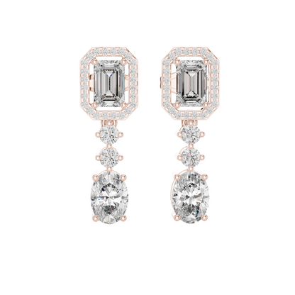 3.03 CT Lab Diamond Drop Earrings | VVS-VS EF Clarity, Emerald & Round Cut | 18KT, 14KT, 10KT Gold & 925 Silver | Rose, Yellow, White Gold | Luxury Fine Jewelry