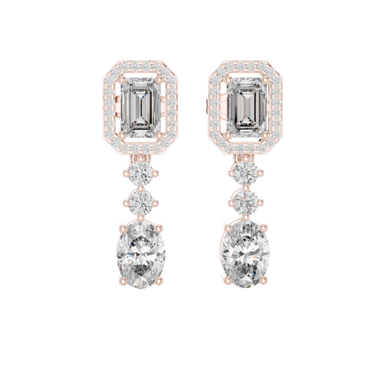 3.03 CT Lab Diamond Drop Earrings | VVS-VS EF Clarity, Emerald & Round Cut | 18KT, 14KT, 10KT Gold & 925 Silver | Rose, Yellow, White Gold | Luxury Fine Jewelry
