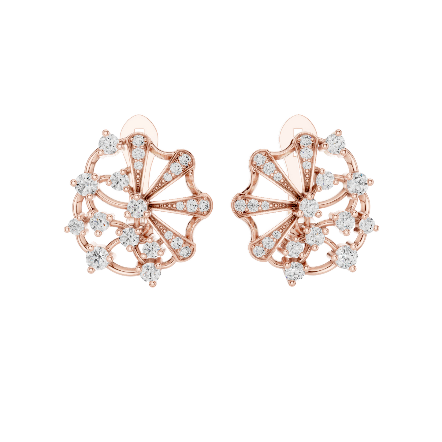 0.774 CT Lab-Grown Diamond Fan Earrings | Round Brilliant Cut | 10KT, 14KT, 18KT Gold & 925 Silver | Rose, Yellow, White Gold | Luxury Fine Jewelry