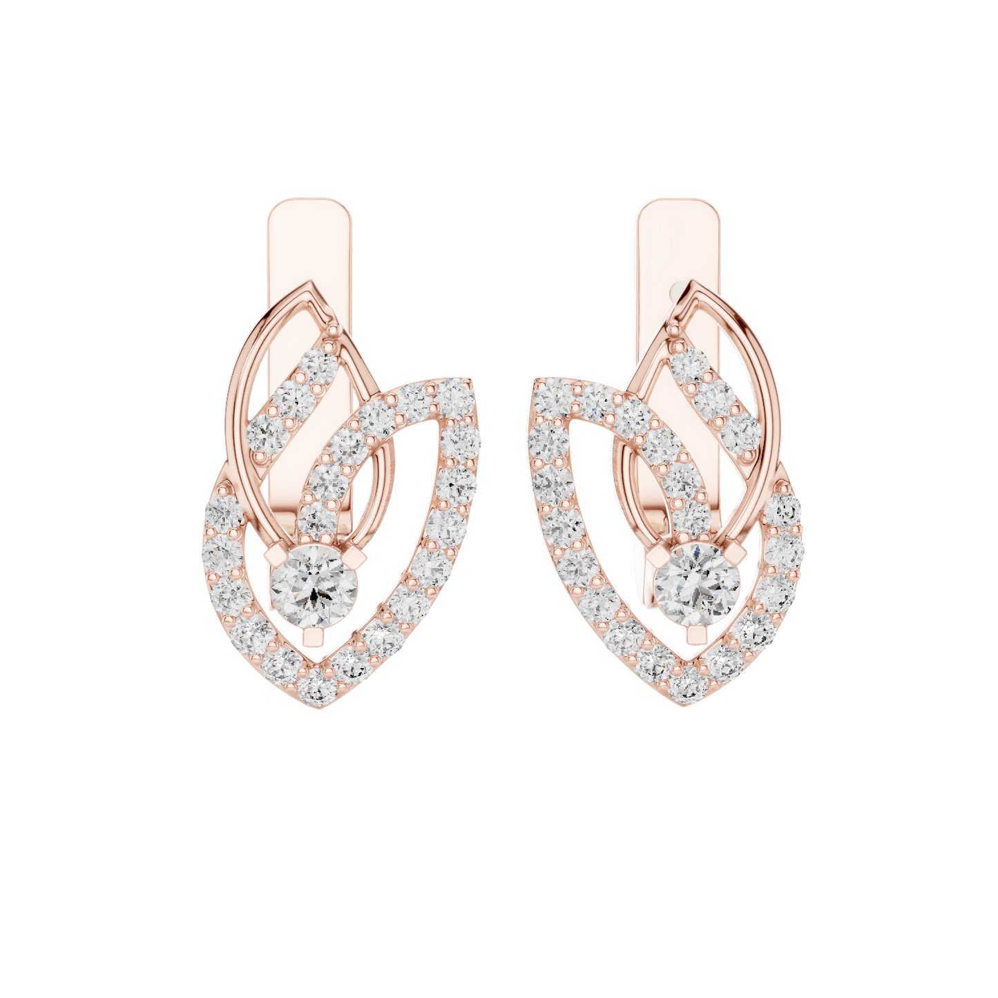 0.546 CT Lab Diamond Leaf Earrings | VVS–VS EF Round Brilliant Cut | 18KT, 14KT, 10KT Gold & 925 Silver | Rose, Yellow, White Gold | Fine Designer Jewelry