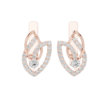 0.546 CT Lab Diamond Leaf Earrings | VVS–VS EF Round Brilliant Cut | 18KT, 14KT, 10KT Gold & 925 Silver | Rose, Yellow, White Gold | Fine Designer Jewelry