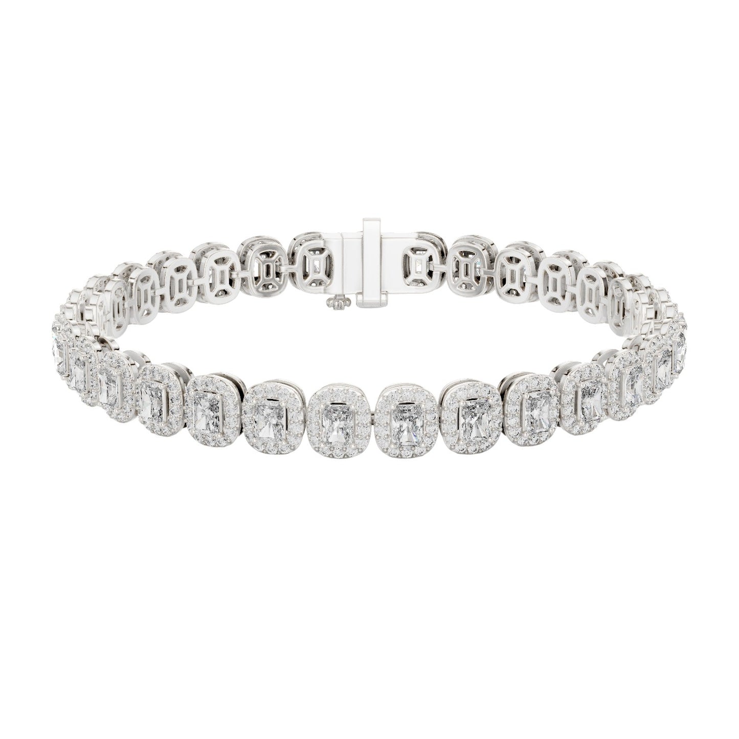 7.04 CT Lab Diamond Halo Tennis Bracelet | Emerald & Round Brilliant Cut | VVS–VS EF CVD | 10KT, 14KT, 18KT Gold & 925 Silver | Rose, Yellow, White Gold Options | Luxury Fine Jewelry