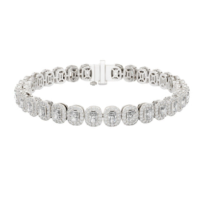 7.04 CT Lab Diamond Halo Tennis Bracelet | Emerald & Round Brilliant Cut | VVS–VS EF CVD | 10KT, 14KT, 18KT Gold & 925 Silver | Rose, Yellow, White Gold Options | Luxury Fine Jewelry