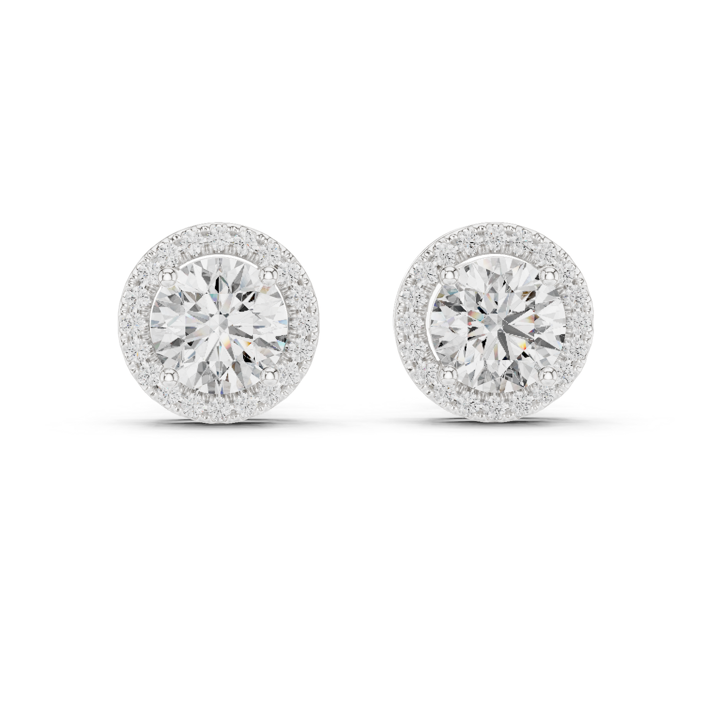 2.9 CT Lab-Grown VVS-VS EF Diamonds in Halo Design Earrings | Available in 18KT, 14KT, 10KT Gold & 925 Silver | Rose, Yellow, White Gold & Moissanite Options