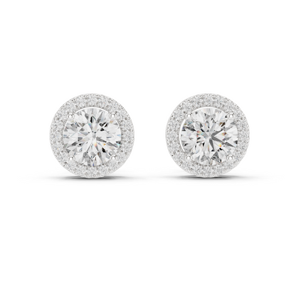 2.9 CT Lab-Grown VVS-VS EF Diamonds in Halo Design Earrings | Available in 18KT, 14KT, 10KT Gold & 925 Silver | Rose, Yellow, White Gold & Moissanite Options