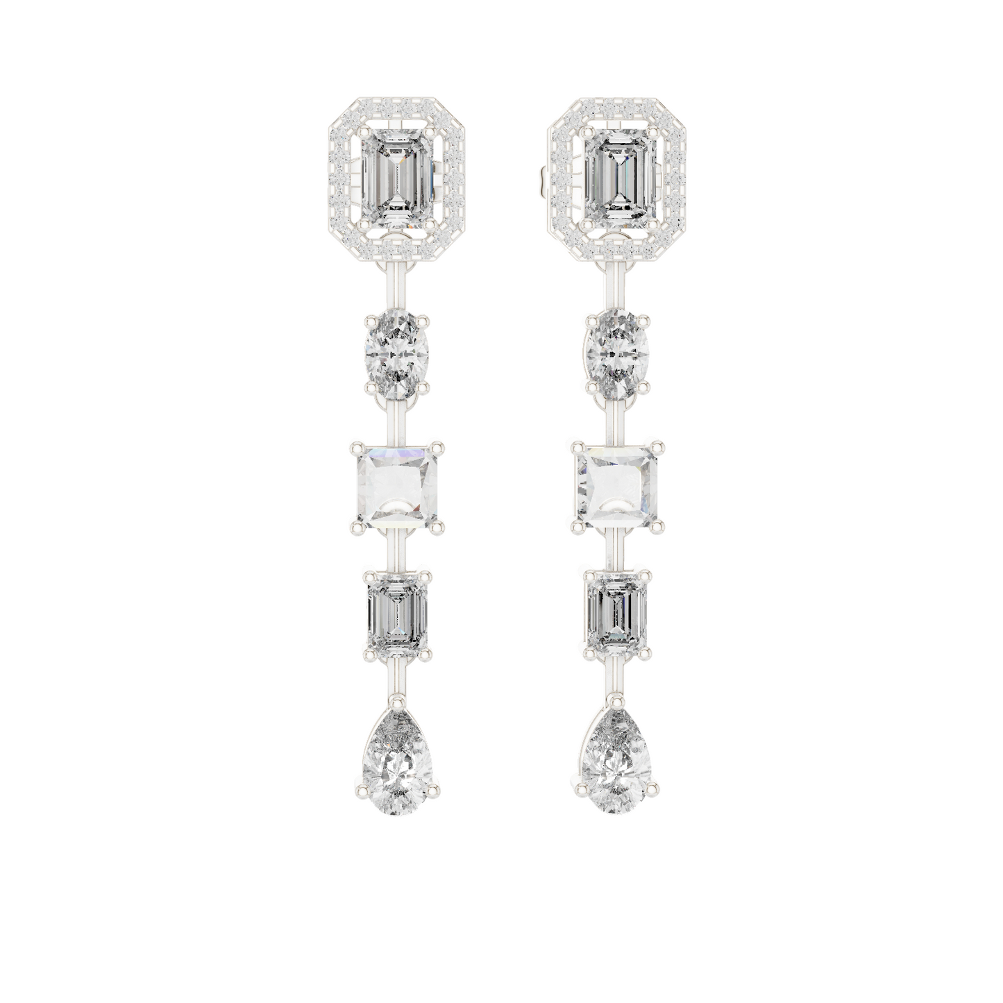 3.098 CT Lab Diamond Drop Earrings | Emerald, Oval, Square, and Pear Shaped Cuts | 18KT, 14KT, 10KT Gold & 925 Silver | Rose, Yellow, White Gold | Luxury Fine Jewelry