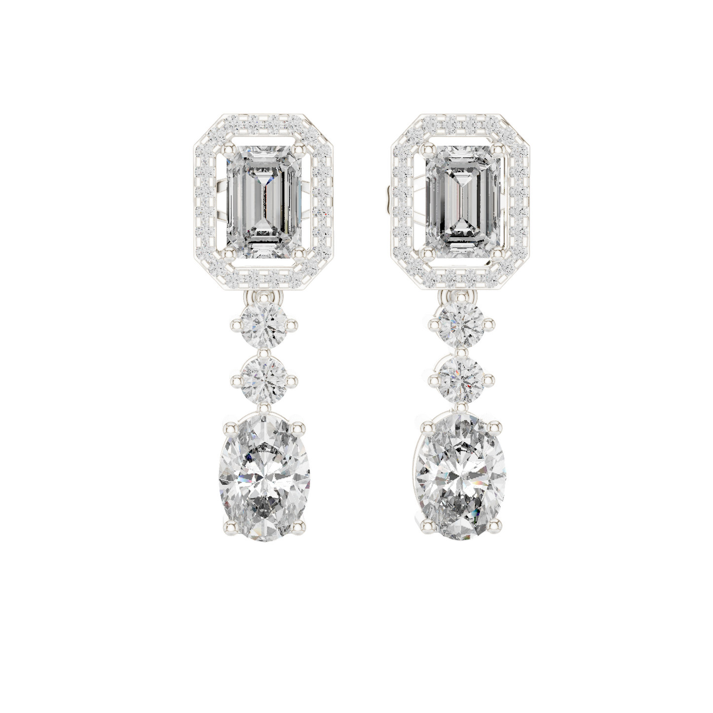 3.03 CT Lab Diamond Drop Earrings | VVS-VS EF Clarity, Emerald & Round Cut | 18KT, 14KT, 10KT Gold & 925 Silver | Rose, Yellow, White Gold | Luxury Fine Jewelry