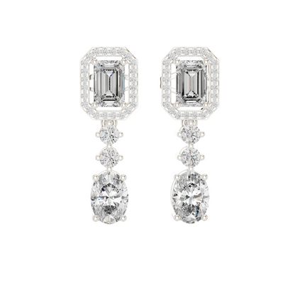 3.03 CT Lab Diamond Drop Earrings | VVS-VS EF Clarity, Emerald & Round Cut | 18KT, 14KT, 10KT Gold & 925 Silver | Rose, Yellow, White Gold | Luxury Fine Jewelry