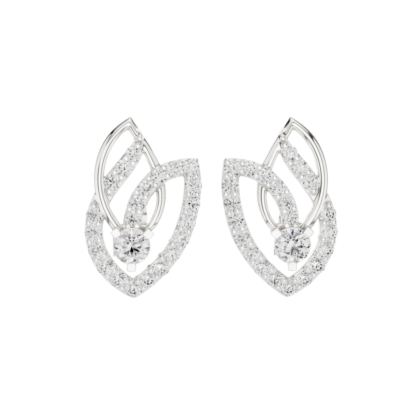 0.546 CT Lab Diamond Leaf Earrings | VVS–VS EF Round Brilliant Cut | 18KT, 14KT, 10KT Gold & 925 Silver | Rose, Yellow, White Gold | Fine Designer Jewelry