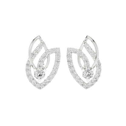 0.546 CT Lab Diamond Leaf Earrings | VVS–VS EF Round Brilliant Cut | 18KT, 14KT, 10KT Gold & 925 Silver | Rose, Yellow, White Gold | Fine Designer Jewelry