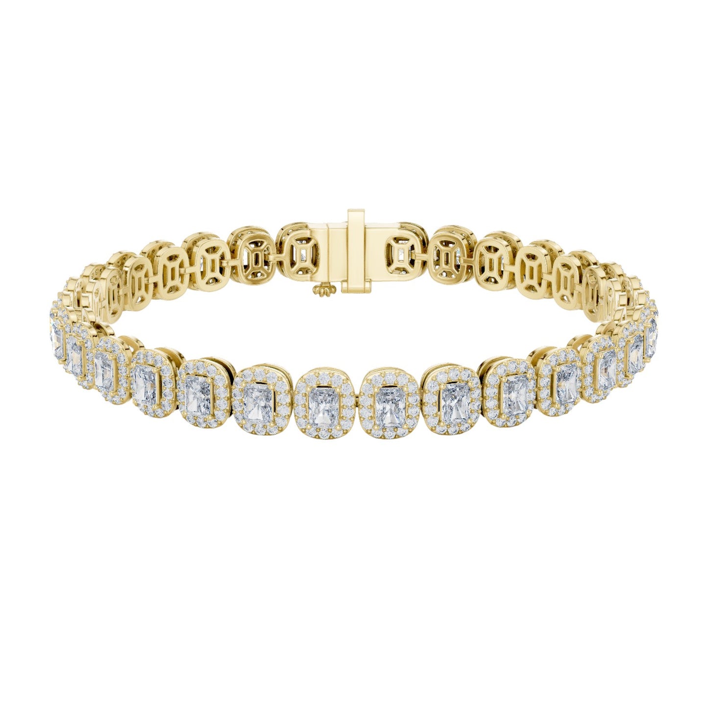 7.04 CT Lab Diamond Halo Tennis Bracelet | Emerald & Round Brilliant Cut | VVS–VS EF CVD | 10KT, 14KT, 18KT Gold & 925 Silver | Rose, Yellow, White Gold Options | Luxury Fine Jewelry