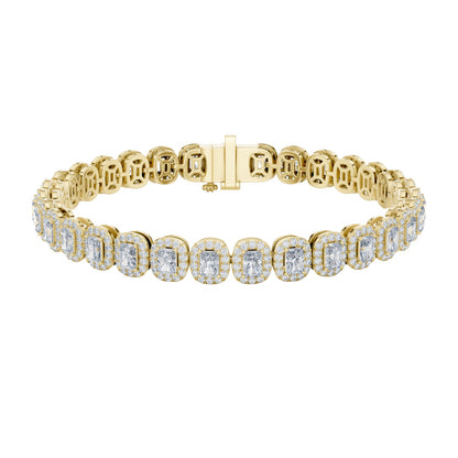 7.04 CT Lab Diamond Halo Tennis Bracelet | Emerald & Round Brilliant Cut | VVS–VS EF CVD | 10KT, 14KT, 18KT Gold & 925 Silver | Rose, Yellow, White Gold Options | Luxury Fine Jewelry