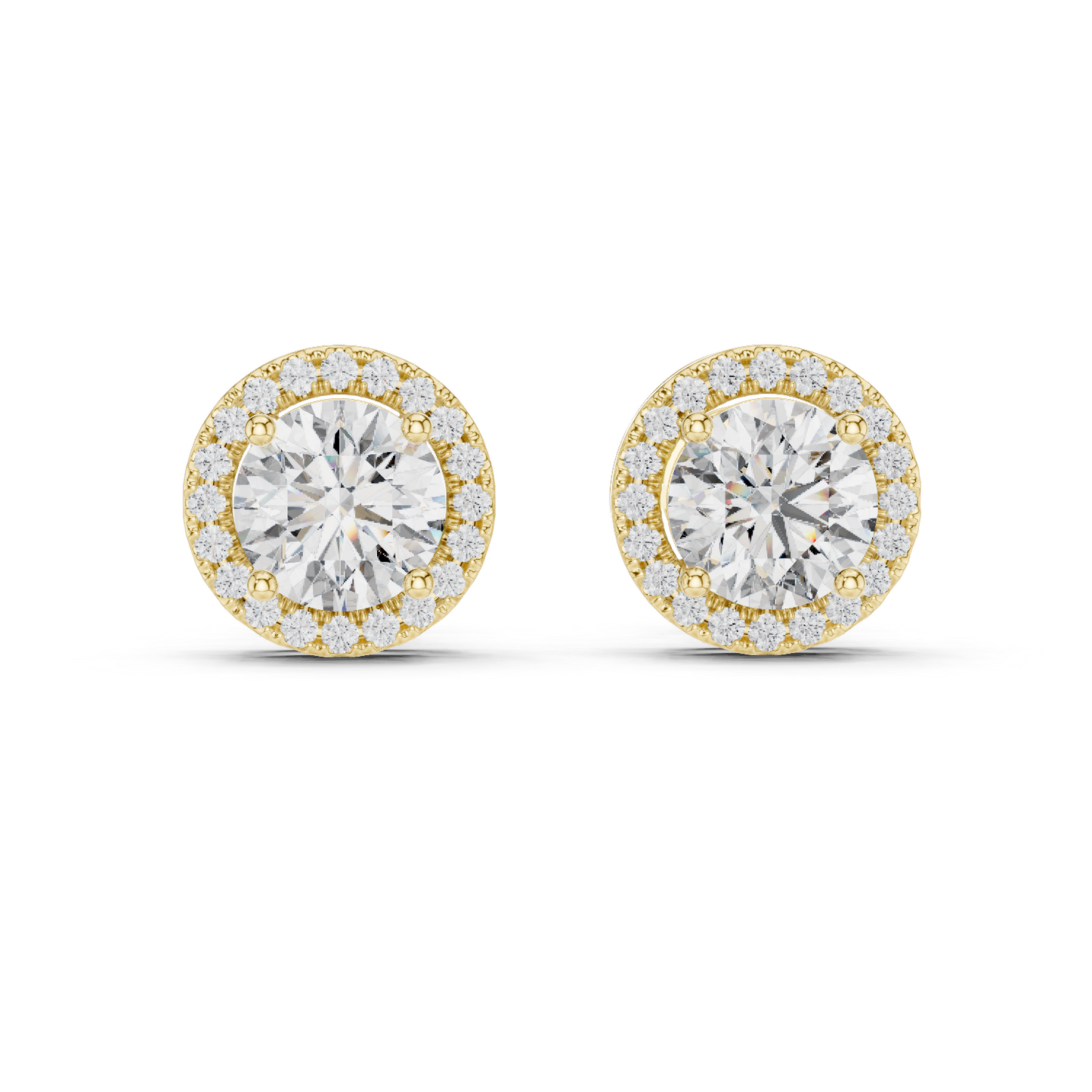 2.9 CT Lab-Grown VVS-VS EF Diamonds in Halo Design Earrings | Available in 18KT, 14KT, 10KT Gold & 925 Silver | Rose, Yellow, White Gold & Moissanite Options