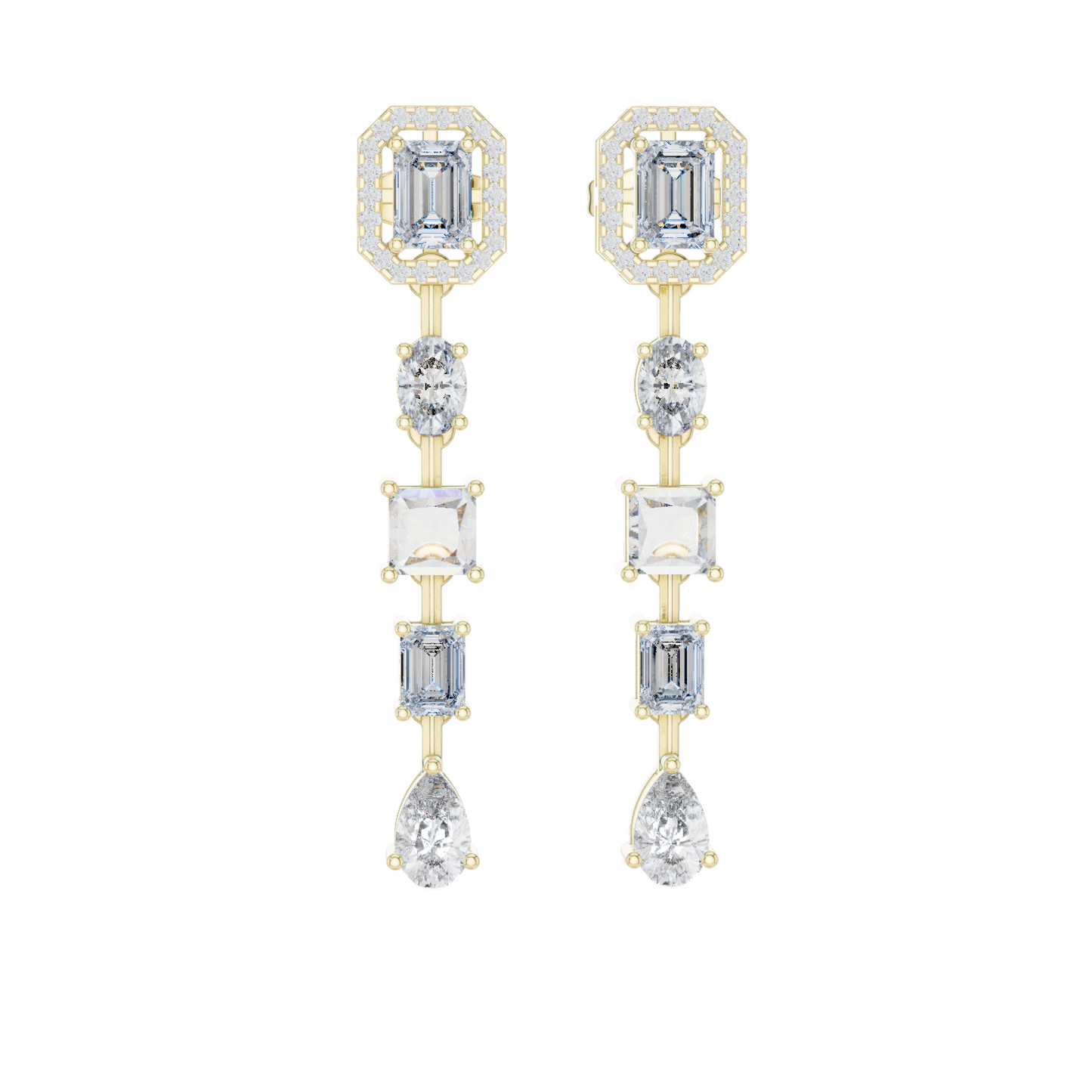 3.098 CT Lab Diamond Drop Earrings | Emerald, Oval, Square, and Pear Shaped Cuts | 18KT, 14KT, 10KT Gold & 925 Silver | Rose, Yellow, White Gold | Luxury Fine Jewelry