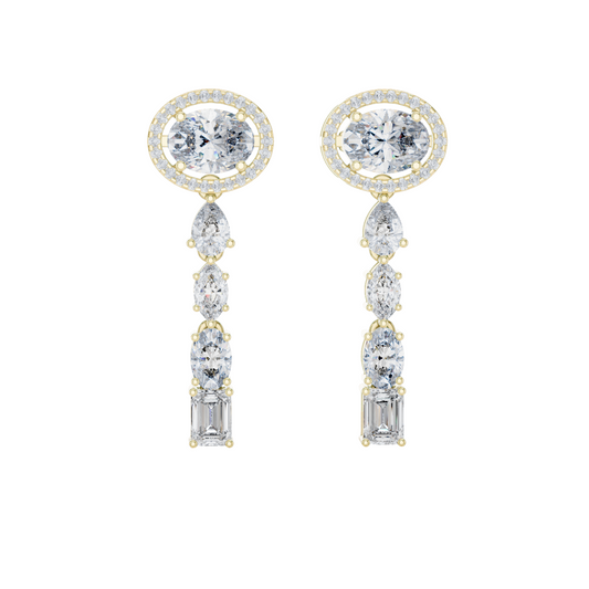 3.338 CT Lab-Created Diamond Drop Earrings | Oval, Pear & Emerald Cut | 18KT, 14KT, 10KT Gold & 925 Silver | Rose, Yellow, White Gold | Luxury Fine Jewelry