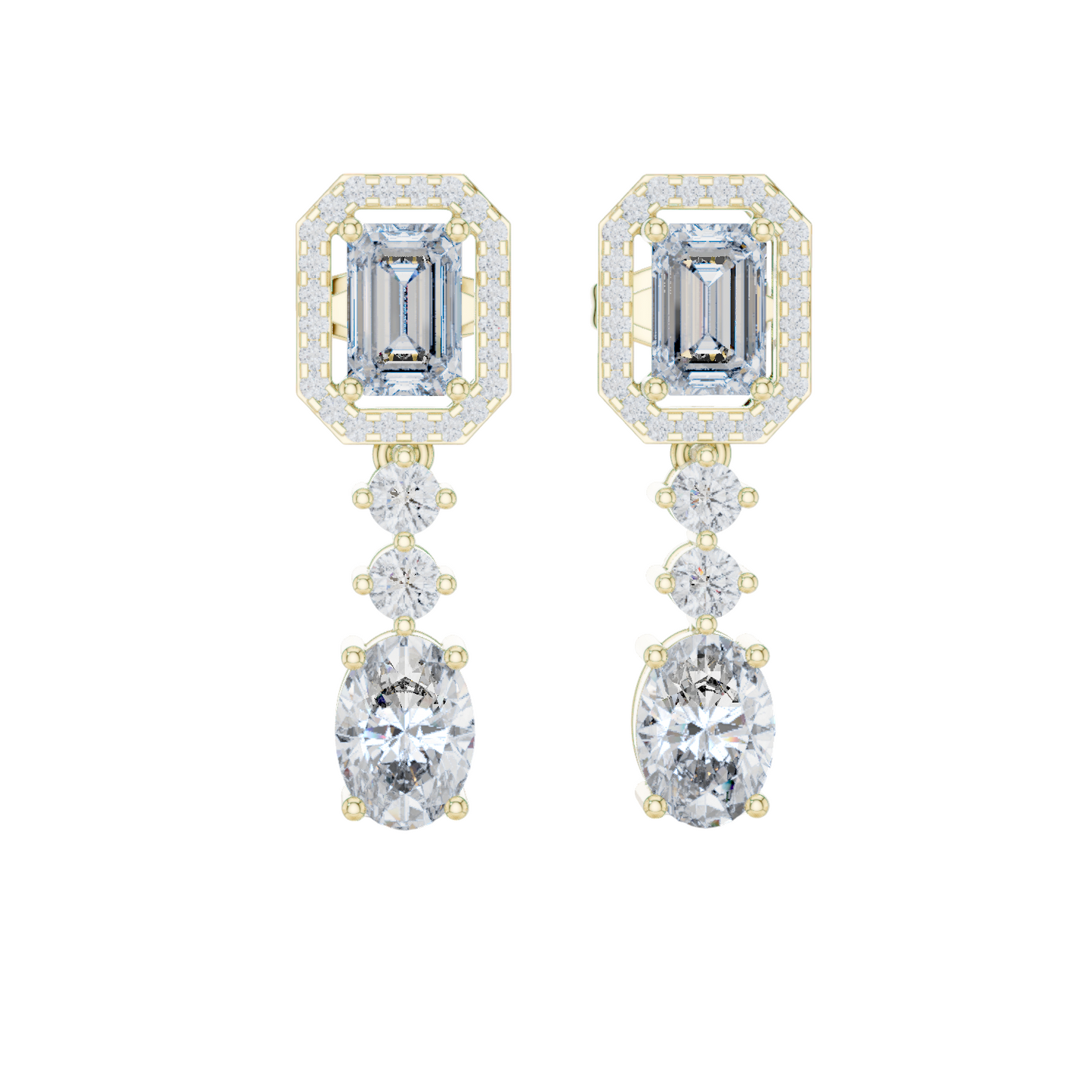 3.03 CT Lab Diamond Drop Earrings | VVS-VS EF Clarity, Emerald & Round Cut | 18KT, 14KT, 10KT Gold & 925 Silver | Rose, Yellow, White Gold | Luxury Fine Jewelry