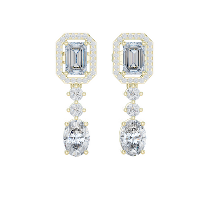 3.03 CT Lab Diamond Drop Earrings | VVS-VS EF Clarity, Emerald & Round Cut | 18KT, 14KT, 10KT Gold & 925 Silver | Rose, Yellow, White Gold | Luxury Fine Jewelry