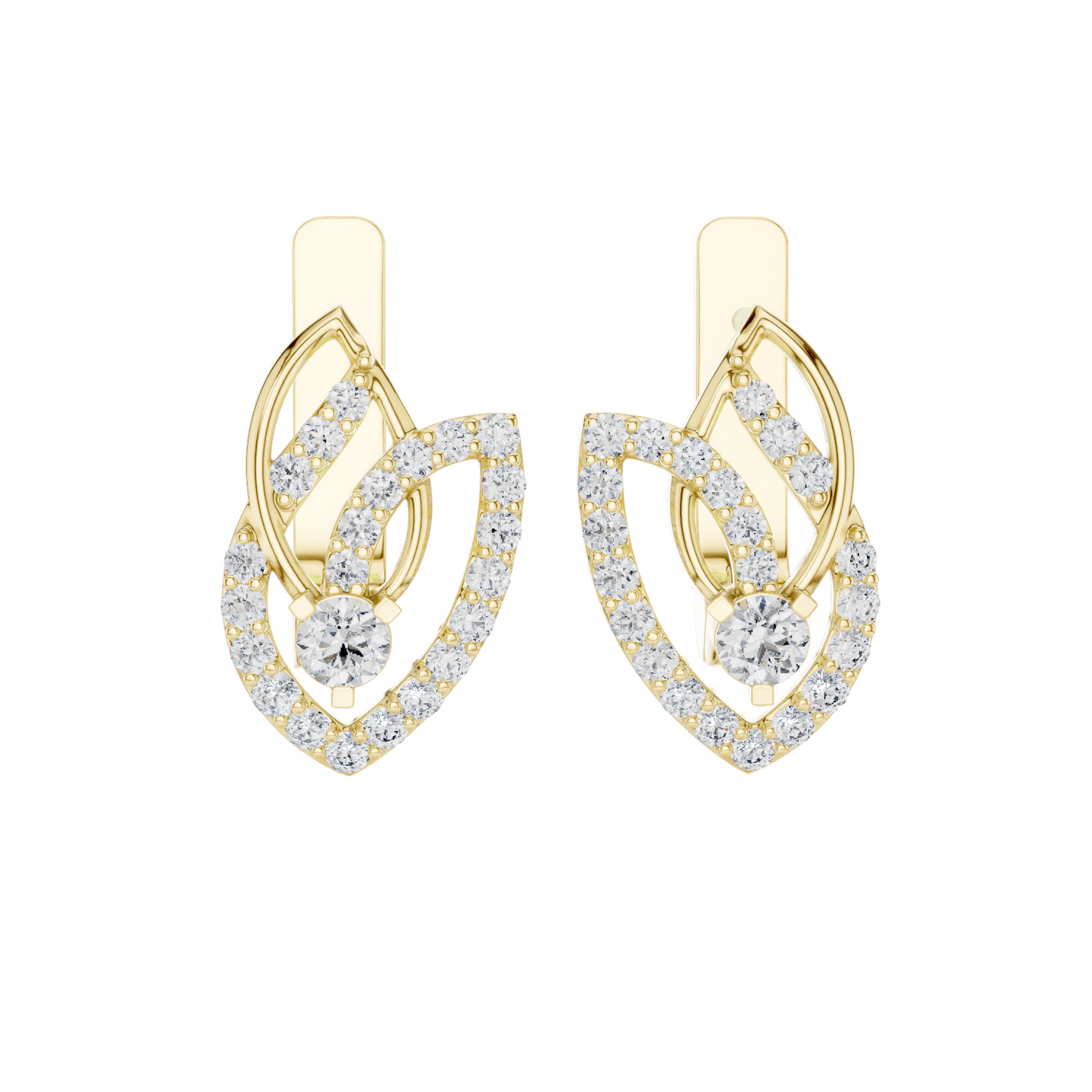 0.546 CT Lab Diamond Leaf Earrings | VVS–VS EF Round Brilliant Cut | 18KT, 14KT, 10KT Gold & 925 Silver | Rose, Yellow, White Gold | Fine Designer Jewelry