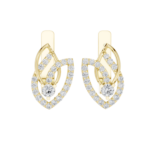 0.546 CT Lab Diamond Leaf Earrings | VVS–VS EF Round Brilliant Cut | 18KT, 14KT, 10KT Gold & 925 Silver | Rose, Yellow, White Gold | Fine Designer Jewelry
